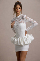 Antheia | White Lace Long-Sleeve Peplum Mini Dress