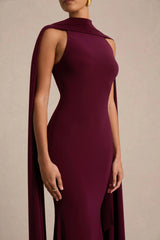 Cordy | Burgundy High-Neck Maxi Dress With Scarf-Detail