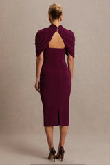 Augustina | Burgundy Maternity Midi Dress With Cape