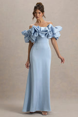 Allie | Powder Blue Puff Bardot Maxi Dress