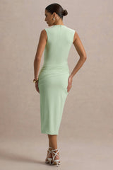 Estella | Light Green Midi Dress With Drape Skirt
