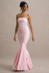 Angela | Pink Bandeau Fishtail Maxi Dress