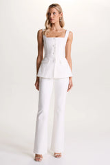 Aceline | White Square-Neck Tailored Jumpsuit